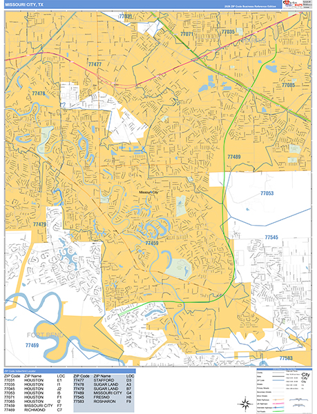 Missouri City Zip Code Wall Map